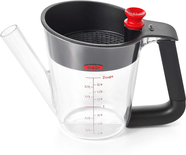 OXO Good Grips 500ml plastic fat separator with strainer, measurement marks, stopper storage, dishwasher safe – Keans
