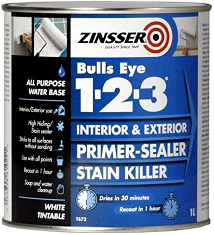 Zinsser 123 Bulls Eye Primer/Sealer Paint 2.5L, high-quality primer, seals surfaces, available at Keans Claremorris.