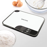 Salter Mini Max 5kg digital kitchen scale with clear white glass, add & weigh, liquid measurement – available at Kean’s