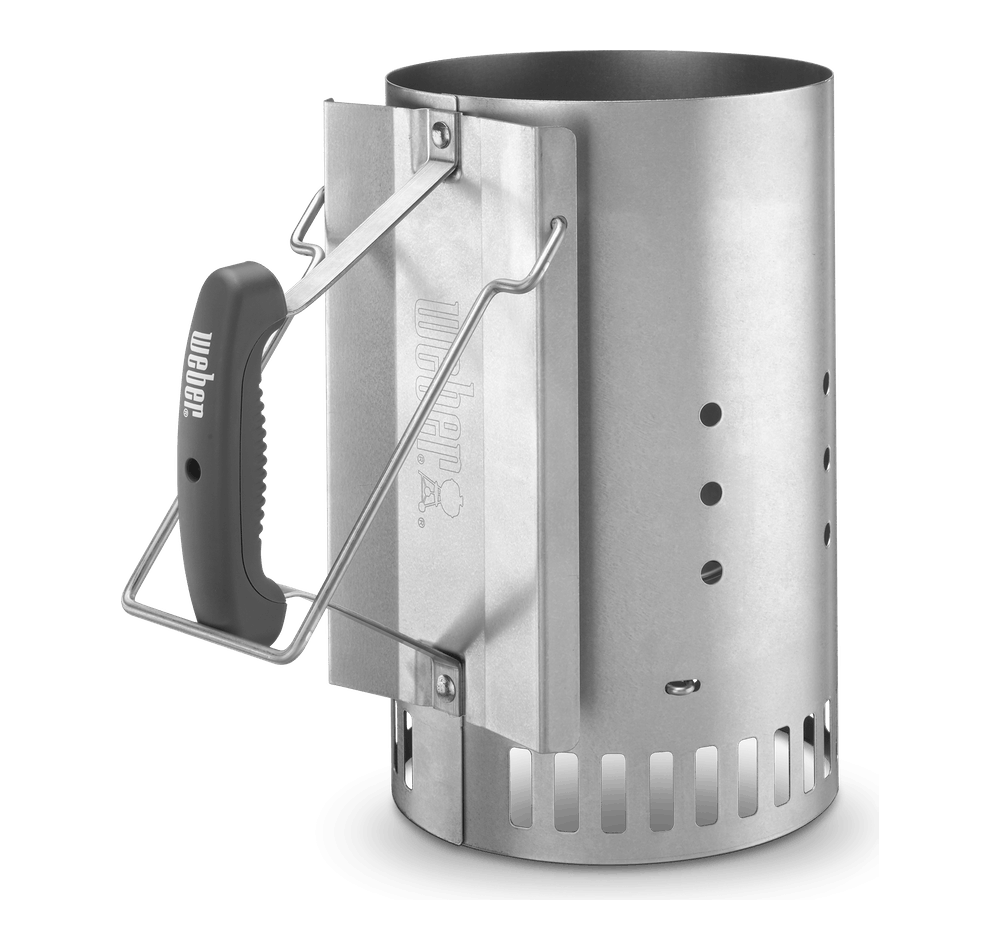 Weber Rapidfire Chimney Starter for fast, even charcoal ignition with ergonomic handle, available at Kean’s Claremorris. –