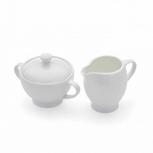 Serendipity Sugar & Cream set in white bone china by Royal Worcester, microwave and dishwasher safe, available at Keans