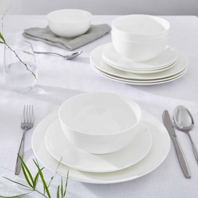 Serendipity 12 Piece Bone China Coupe Set by Royal Worcester, includes plates and bowls, elegant tableware - Keans