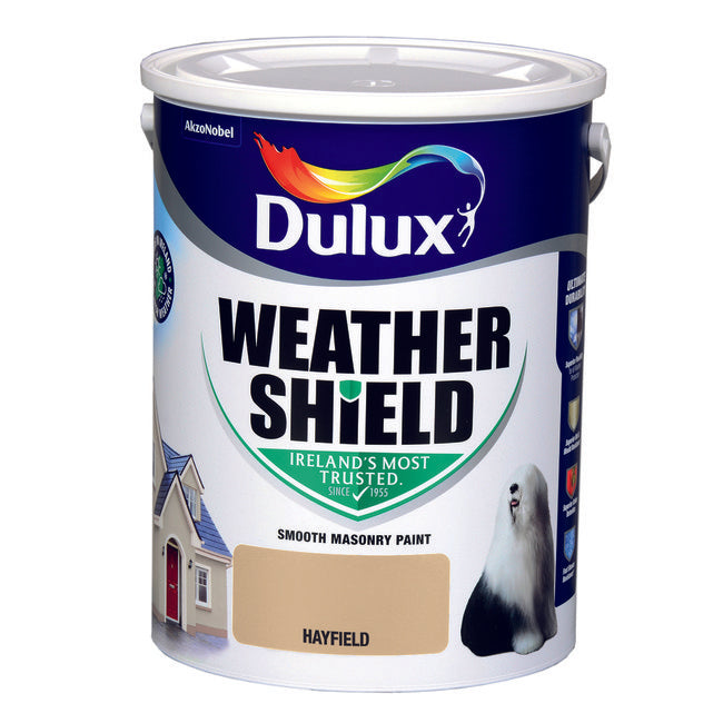 Dulux Weathershield Hayfield 5L masonry paint, durable acrylic, weather-resistant, soft sheen finish – Keans Claremorris.