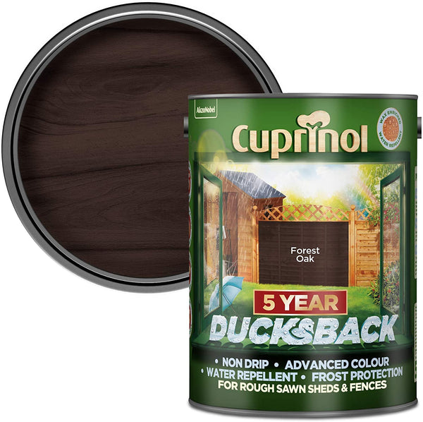 Ducksback Forest Oak 5L wood treatment, water-based, protects fences & sheds, quick-dry, low odour – Keans Claremorris.