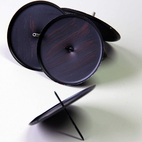 Pack of 4 brown antique metal candle holders with protective plates for Advent wreaths – Keans Claremorris.