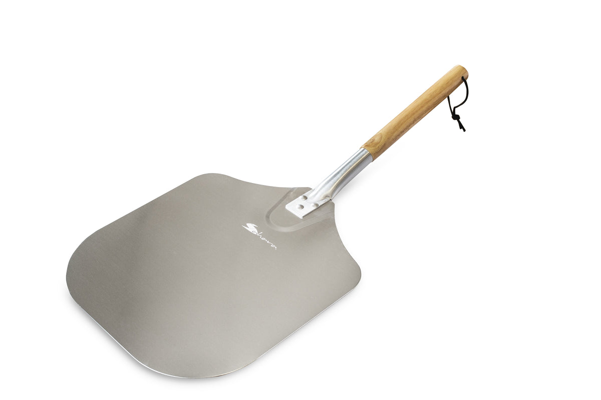 Sahara Pizza Peel with large aluminium head and cool-touch wooden handle for safe, precise pizza lifting – Keans Claremorris.