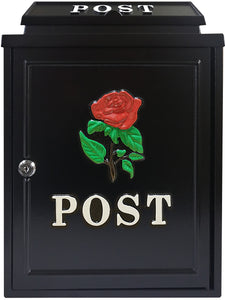 Manor Black Cast Aluminium Post Box Red Rose