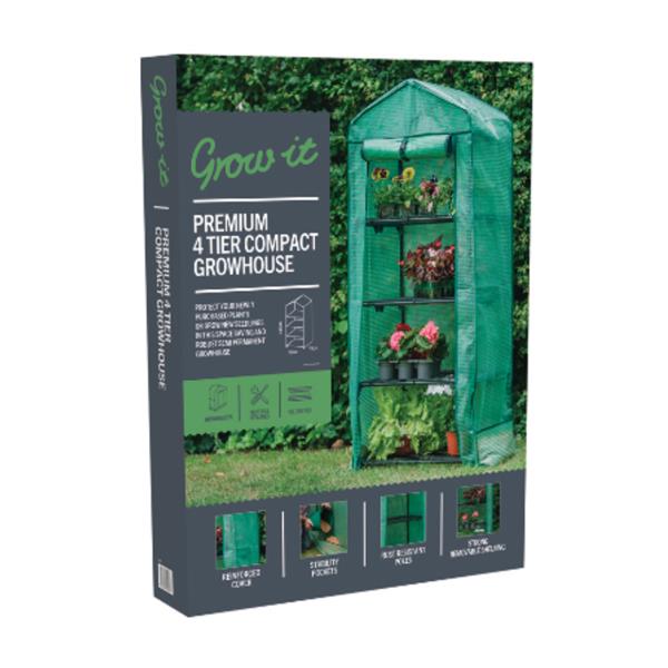 Grow It Premium 4 Tier Compact Growhouse with weather-resistant frame, UV cover, sturdy shelves, easy assembly – Keans