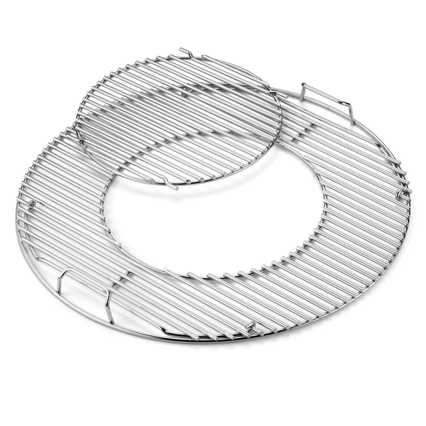 Weber 57cm hinged plated-steel cooking grate for charcoal BBQs, GBS compatible, easy charcoal access – available at Kean’s