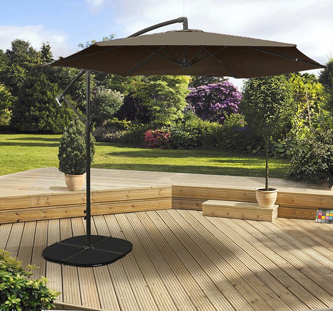 Taupe 3M overhang parasol with crank, UV protection, showerproof fabric, ideal for large garden areas – Keans Claremorris