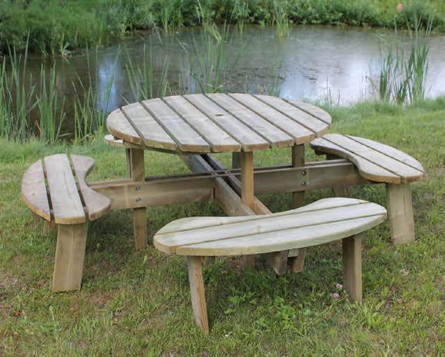 8 Seater Round Picnic Bench made from durable treated timber, flat packed for easy assembly – Keans Claremorris