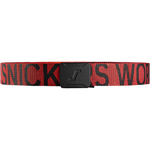 Snickers 9004 Logo Belt in chili red and black, durable 40mm webbing, rubber-coated metal buckle, one size - Keans