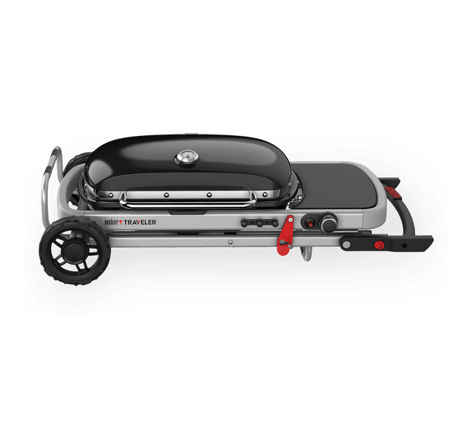 Weber Traveller BBQ portable charcoal grill, compact design, perfect for outdoor cooking – available at Keans Claremorris