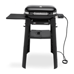 Weber Lumin Compact Electric BBQ with Stand, high-heat searing, smoke & steam functions, black finish, at Kean’s Claremorris