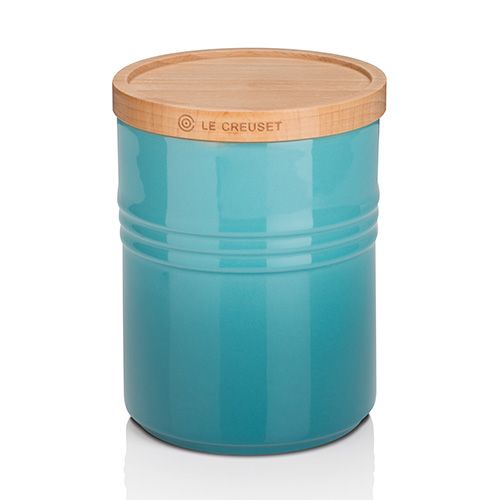 Le Creuset Med Storage Jar w/Wooden Lid Teal