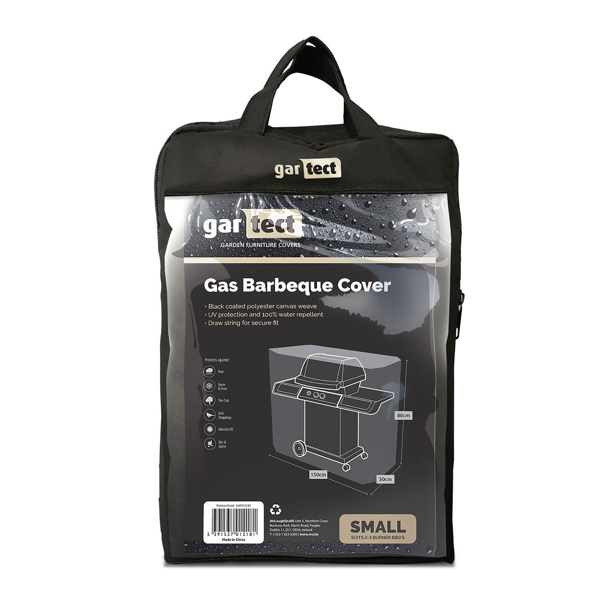 Gartect Classic black BBQ cover, water repellent, UV protected, tape sealed seams, drawstring fit, 80x50x150cm - Keans