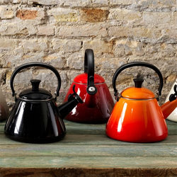 Le Creuset Kone Kettle 1.6L Volcanic red enamel, durable stovetop kettle - available at Keans Claremorris