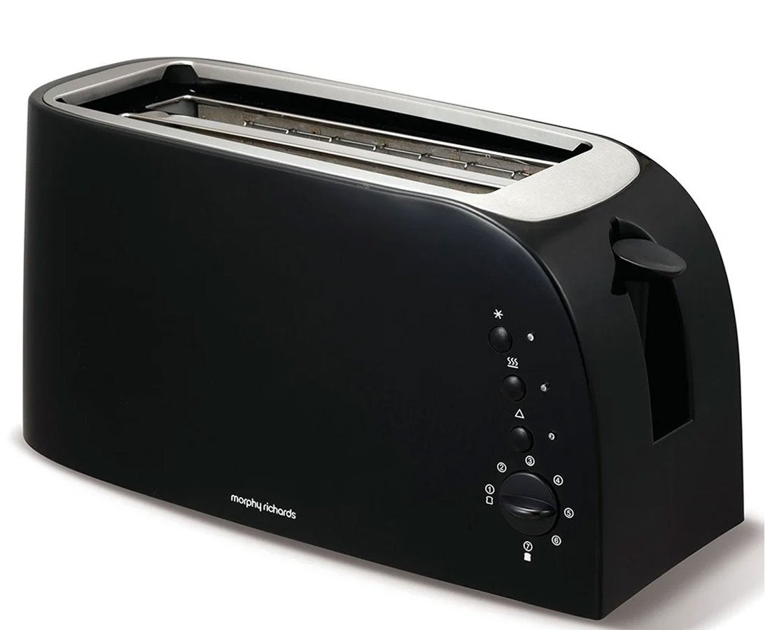 Morphy Richards Essentials 4 Slice Black Toaster with adjustable browning, reheat, defrost, crumb tray – Keans Claremorris