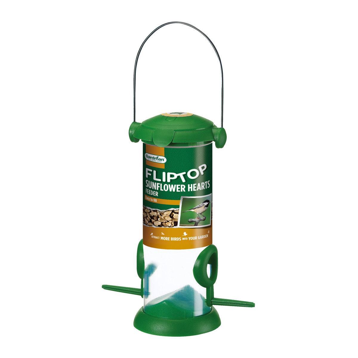 Gardman Flip Top Sunflower Heart Feeder with durable plastic and steel, easy fill lid, ideal for wild bird feeding – Keans