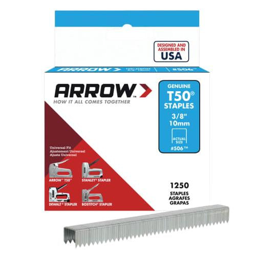 Arrow T50 Staples 10mm (3/8'') Box of 1250 for T50 & T55 Tackers - Keans Claremorris