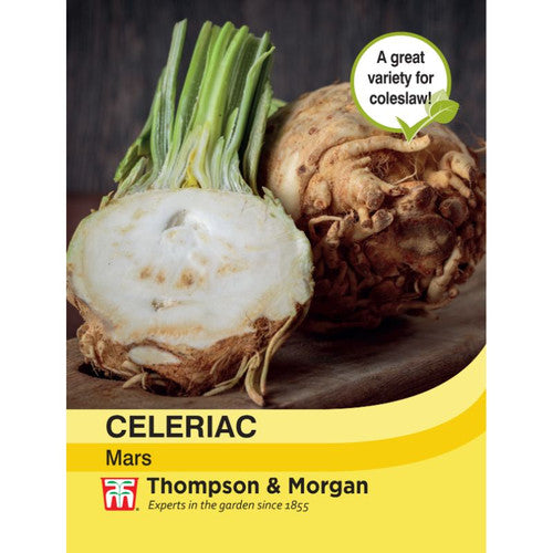 Celeriac Mars with large creamy-white roots, firm flesh, celery flavor, disease resistant, ideal for coleslaw - Keans