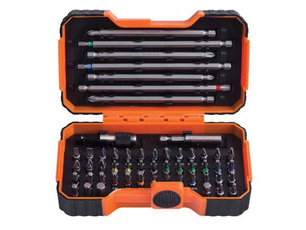 Bahco 54-piece colour coded bit set with alloy steel bits and carry case, versatile for DIY and professional use – Keans