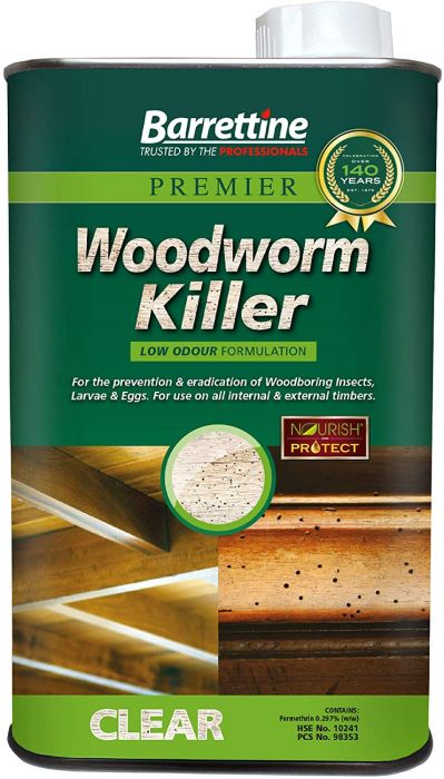 Barrettine Woodworm Killer 1L - kills woodworm, beetles, larvae & eggs, protects timber furniture & flooring | Keans