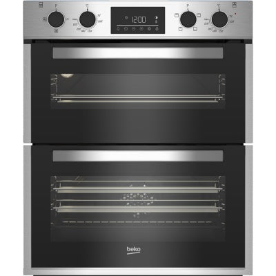 Beko BBTF26300X 72cm built-under double fan oven, stainless steel, SteamShine™ cleaning, touch LED, at Kean’s Claremorris –