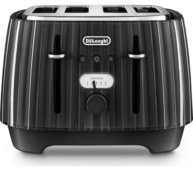 DELONGHI Ballerina 4-slice toaster in black with 7 browning levels, defrost, reheat, bagel function – Keans Claremorris