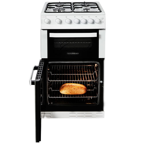 Nordmende 50cm LPG Twin Cavity Gas Cooker in White – Efficient cooking, available at Keans Claremorris.