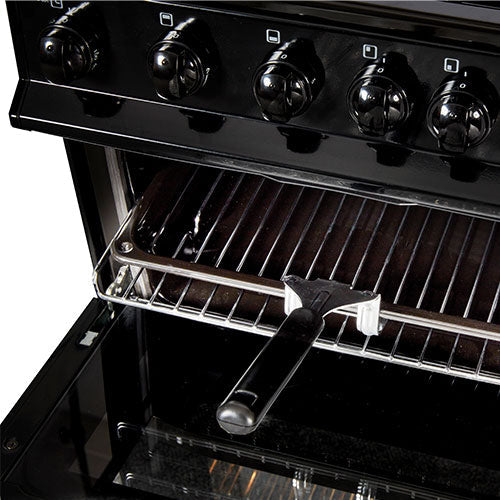 Nordmende 50cm LPG Twin Cavity Gas Cooker in Black – Compact and efficient cooking, available at Keans Claremorris.