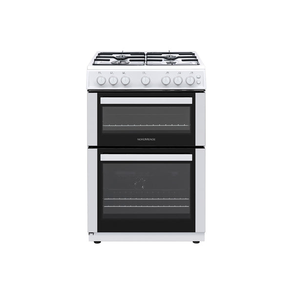 Nordmende 60cm white LPG gas cooker with double oven, 4 burners, enamel pan supports, A energy rating – Keans Claremorris