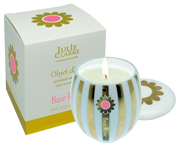 Julie Clarke Objet d’Or 150g Pink Pepper & Rose candle, handmade porcelain with 22ct gold, vegan, eco-friendly – Keans