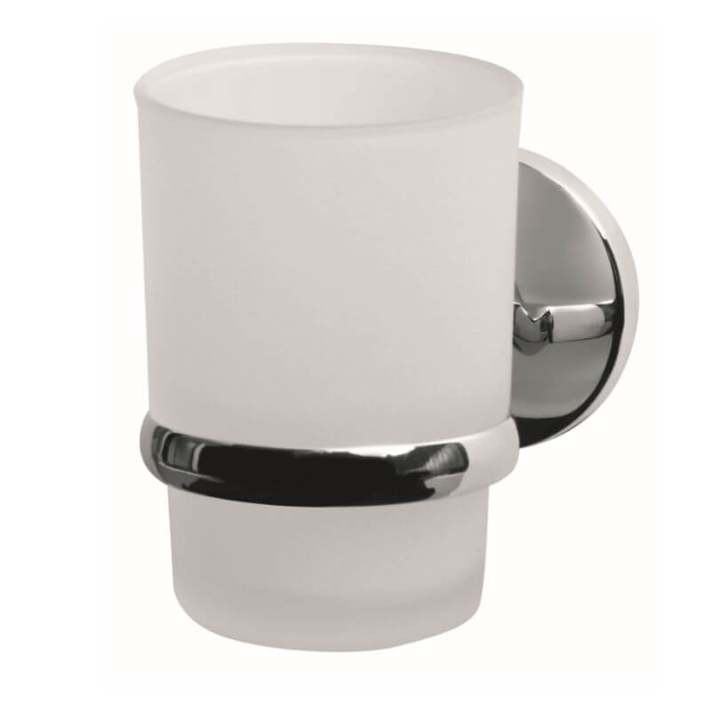 Chroma Tumbler & Holder in polished chrome, sleek design, easy install, durable bathroom accessory from Keans Claremorris.