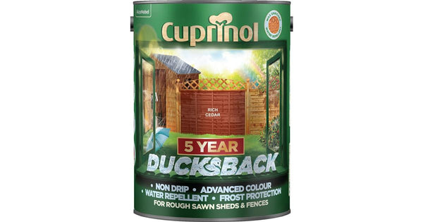Ducksback Rich Cedar 5L wood treatment, water-based, protects fences & sheds, quick-dry, low odor – Keans Claremorris.