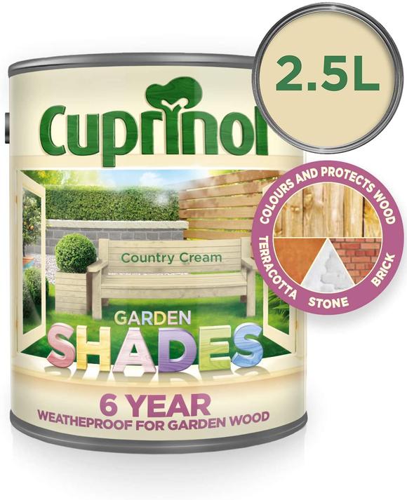 Cuprinol Garden Shades Country Cream 2.5L wood stain, protects and colors garden wood, 12m²/L coverage, Keans Claremorris.