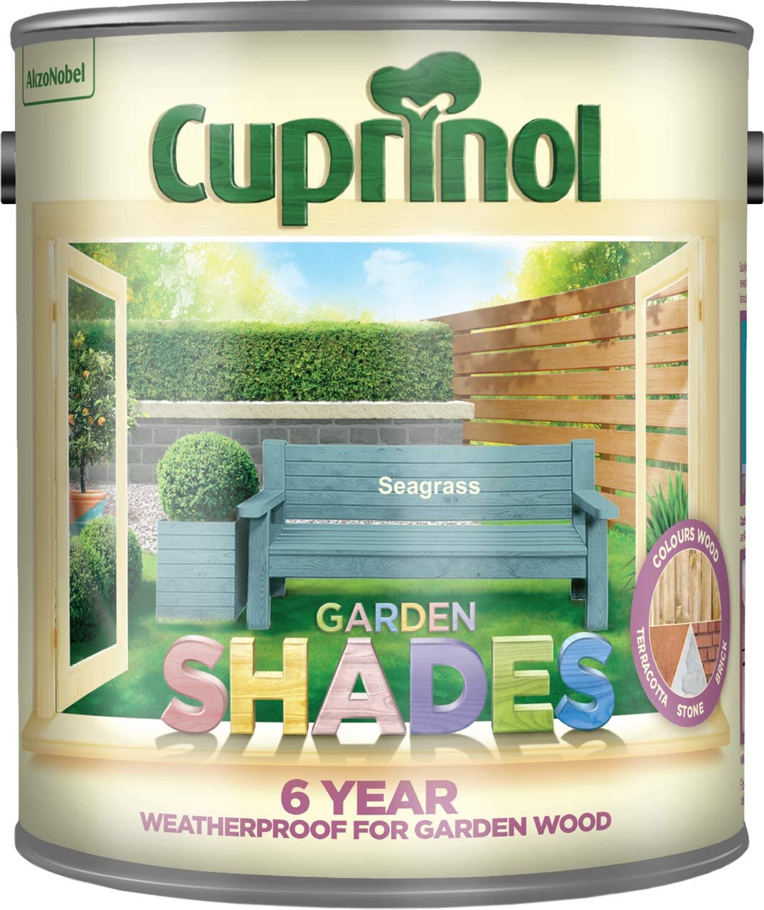 Cuprinol Garden Shades Seagrass 2.5L water-based wood stain with 6-year protection, matt finish, suitable for wood, brick,