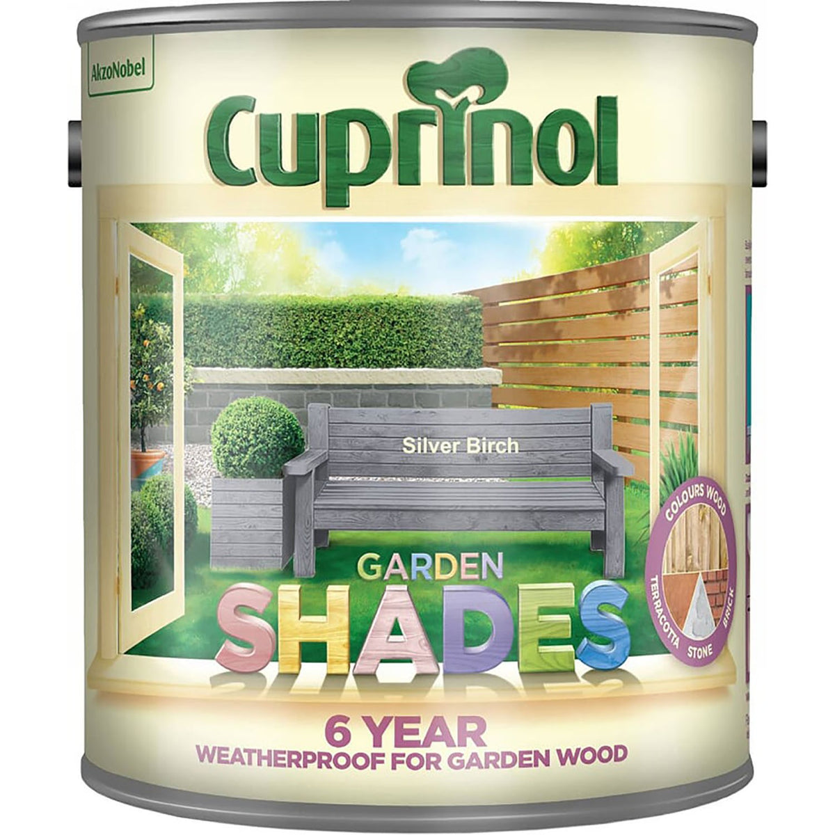 Cuprinol Garden Shades Silver Birch 2.5L wood stain for sheds, fences, terracotta - rich color, natural woodgrain finish |