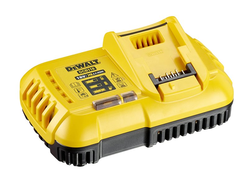 DEWALT FlexVolt XR Fast Charger 18/54V Li-ion, wall-mountable, LED indicator, fan-cooled, available at Keans Claremorris