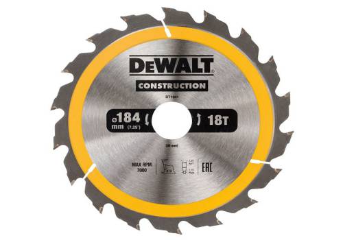 Dewalt 184mm 18T Circular Saw Blade with carbide teeth, ATB grind, for softwood and nail-embedded timber cutting - Keans