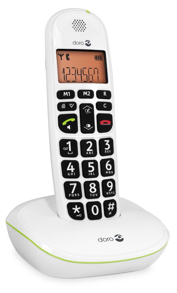 Doro Big Button Cordless Phone 100w with large display, amplified sound, and audio boost – available at Keans Claremorris.