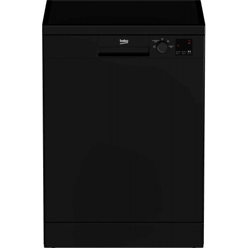 Beko DVN04320B black freestanding dishwasher, 13 place settings, energy efficient, quick wash, available at Kean’s