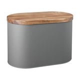 Denby Grey Bread Bin with Acacia Wood Lid, galvanised steel, matte finish, multifunctional, from Keans Claremorris