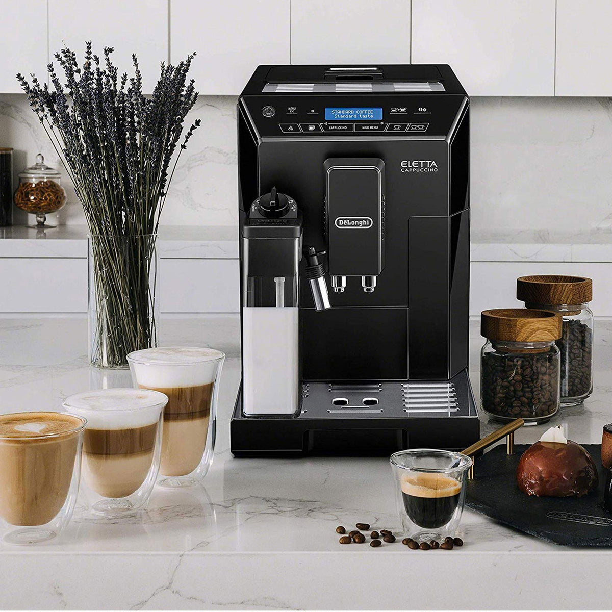 DeLonghi Eletta Cappuccino bean-to-cup coffee machine with automatic milk frother, LatteCrema system, and easy cleaning –