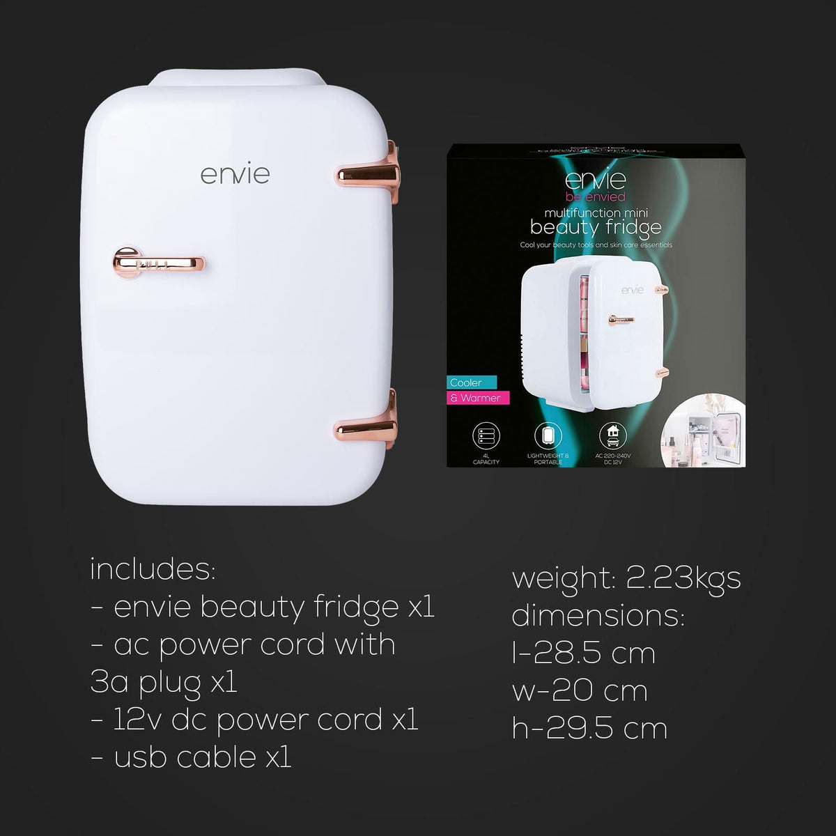 Envie Multifunction Mini Beauty Fridge for skincare storage, compact design - available at Keans Claremorris