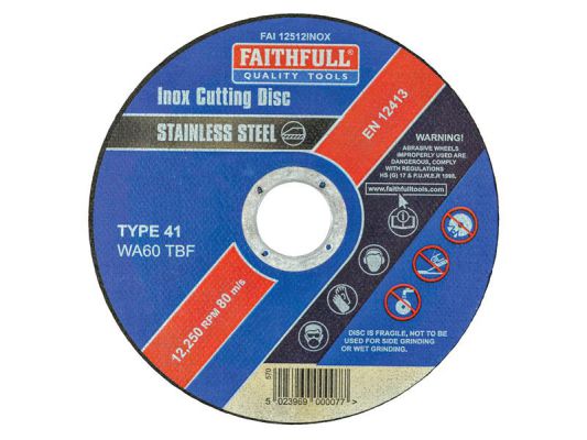 Faithfull Inox 115mm x 1.2mm cutting disc, aluminium oxide, vibration-free metal cutting, Keans Claremorris