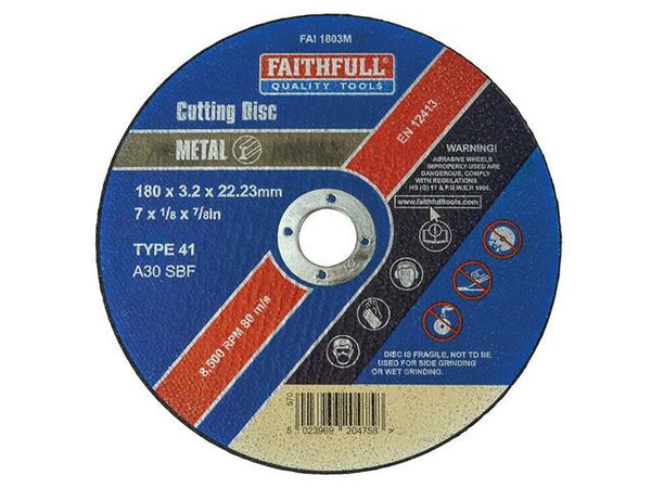 Faithfull 230mm Depressed Centre Metal Cutting Disc, 3.2mm thick, aluminium oxide, fibreglass reinforced – Kean’s