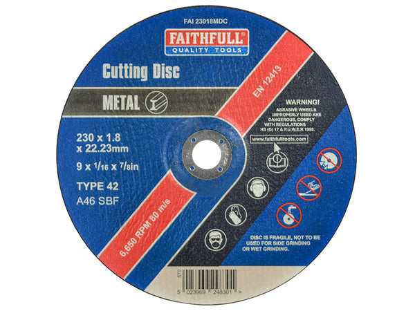 Faithfull 230mm depressed centre metal cutting disc, 1.8mm thin, aluminium oxide, fibreglass reinforced – Kean’s Claremorris