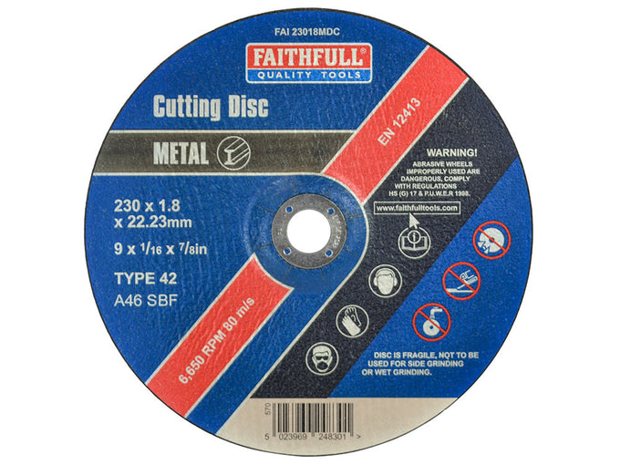 Faithfull 230mm depressed centre metal cutting disc, 1.8mm thin, aluminium oxide, fibreglass reinforced – Kean’s Claremorris