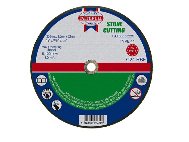 Faithfull 230mm depressed centre stone cutting disc, 3.2mm thick, silicon carbide, fibreglass reinforced – Kean’s